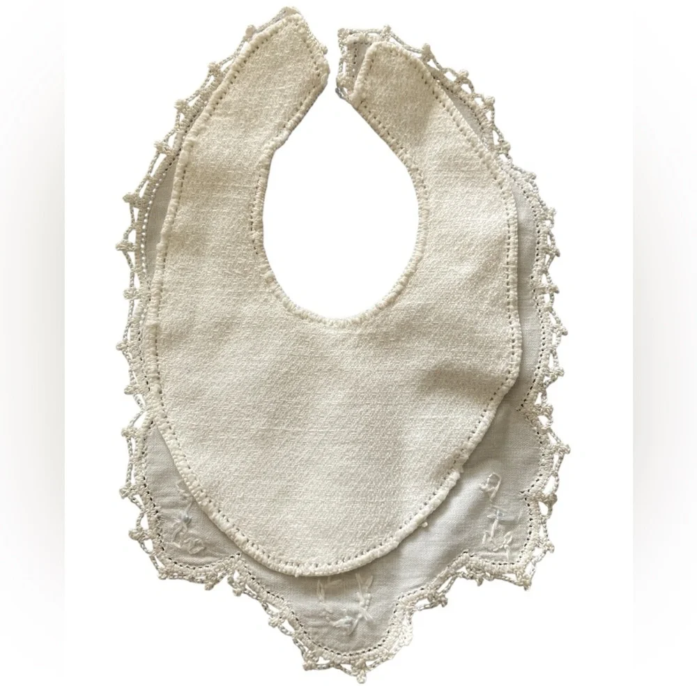 Heirloom Embroidered Lace-Trim Baby Bib